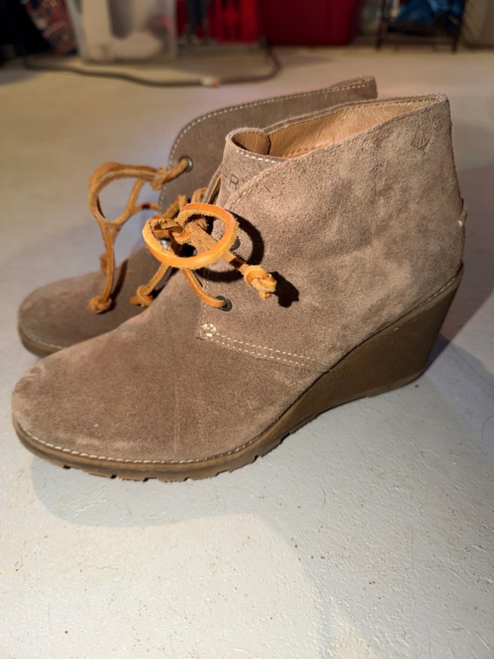 Sperry Taupe Suede Wedge Lace-Up Ankle Boots with Tan Laces